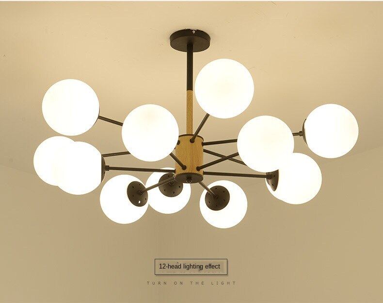 HEIKESZ Nordic Magic Bean Chandelier Post Modern Glass LED Ceiling Light for Living Room Bedroom Restaurant Creative Wrought Iron Lighting