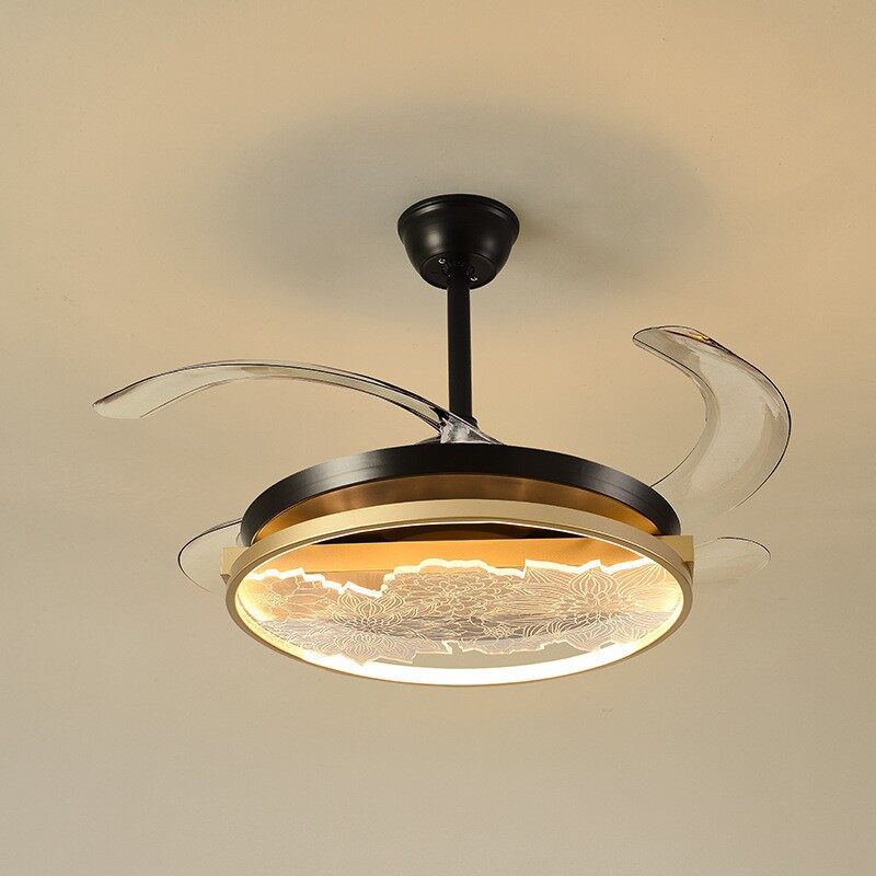 HEIKESZ New Chinese Style 42 48-inch Invisible Ceiling Fan with LED Light Simple Electric Fan Lamp for Home Master Bedroom Livingroom Restaurant