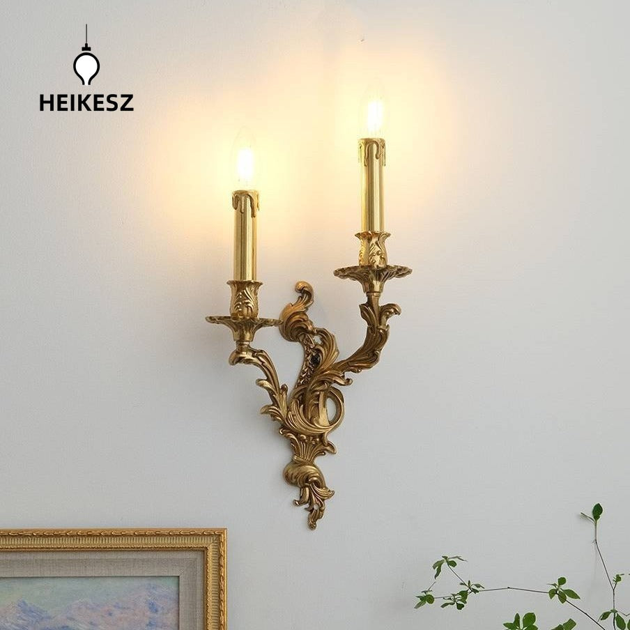 HEIKESZ Luxury European Retro French Brass Candle Wall Light for Villa Living Room Dining Bedroom Corridor