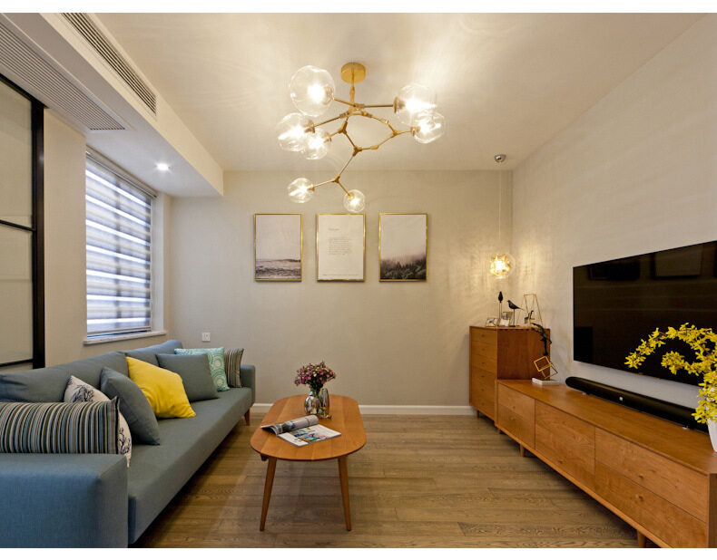 HEIKESZ Post-Modern Chandelier Nordic Golden Molecular Living Room Lighting Creative Glass Lamp for Bedroom Restaurant Ceiling LED Lights