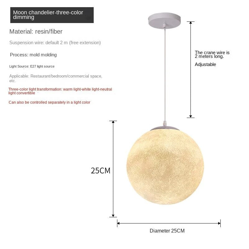 Heikesz Moon Light Planet Large Nordic Art Bedroom Ball Dining Room Lamp Creative Bar Spherical Moon Chandelier