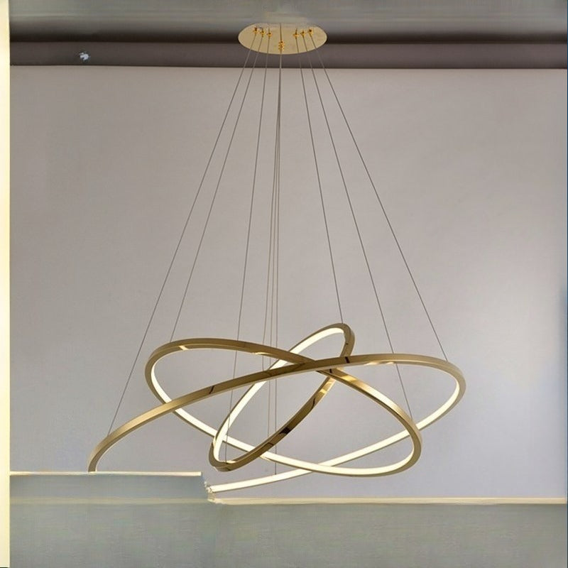 HEIKESZ Modern Ring Chandelier LED Light Minimalist Creative Stainless Steel Line LED Lamp for Living Room Bedroom Kitchen Dining Ceiling