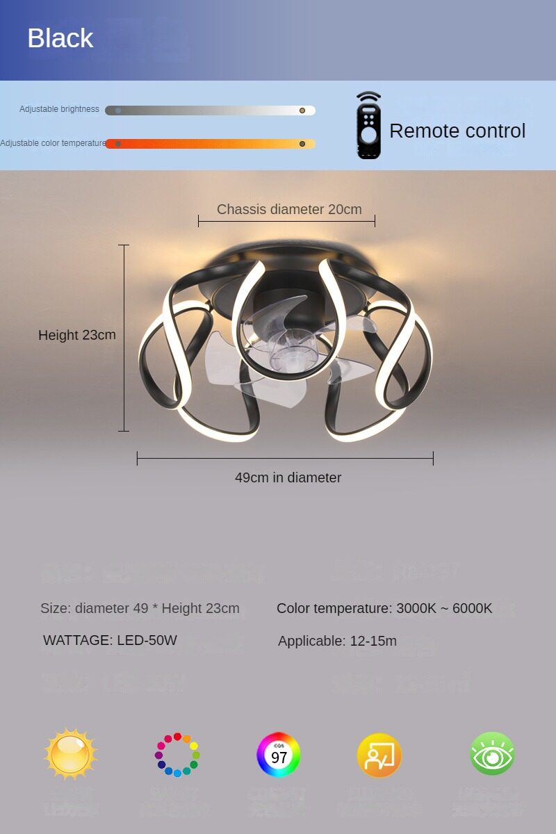 HIKESZ 360° Shaking Head Fan Lamp Nordic Ceiling Fan Light for Restaurant Kids Room Bedroom Household Modern Cooling Fan Light