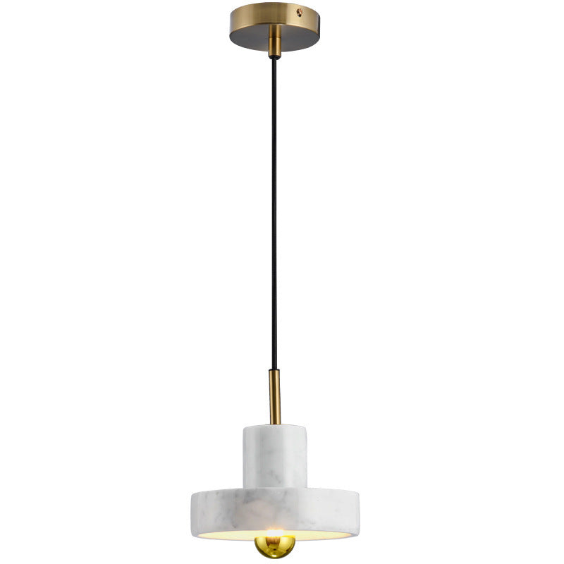 HEIKESZ Modern Single Three Head Small Droplight Nordic Brass Marble Planet Chandelier for Bedroom Living Room Decor
