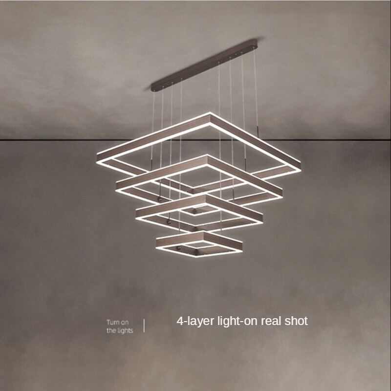 HEIKESZ Modern Aluminum Chandelier for Living Room Bedroom Restaurant Warm Light Creative Rectangular Ceiling Lamp