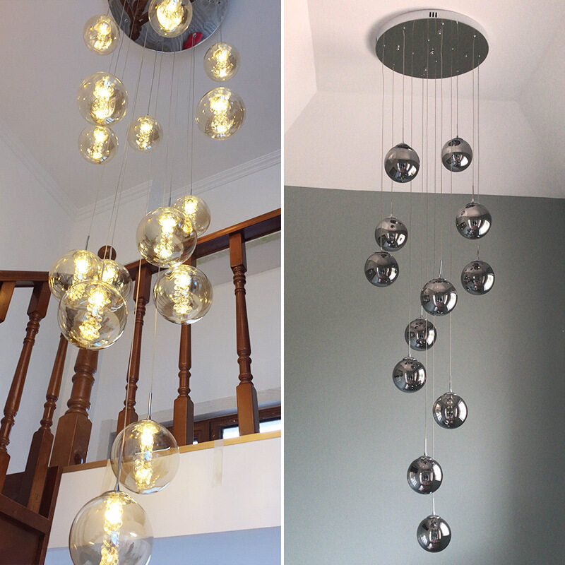 HEIKESZ Crystal Glass Ball Chandelier for High-Altitude Apartment Villa Duplex Rotating Long Staircase Lighting Modern Commercial Shop Restaurant