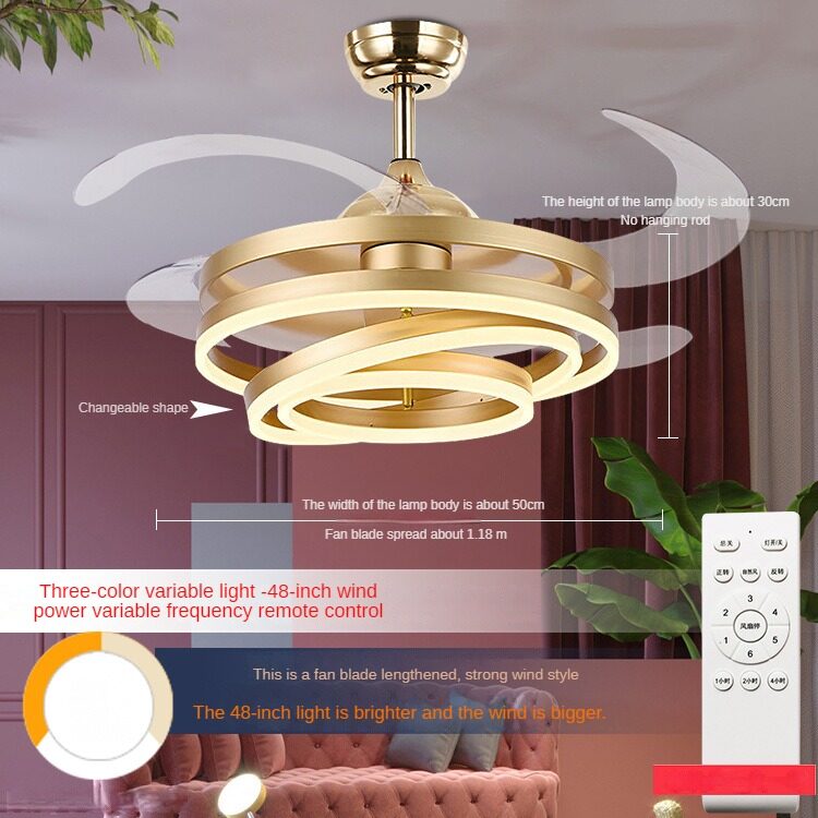 HEIKESZ Modern Nordic Ceiling Fan With LED Light 42 48 Inch Invisible Fan Remote Control For Livingroom Bedroom Restaurant Decor