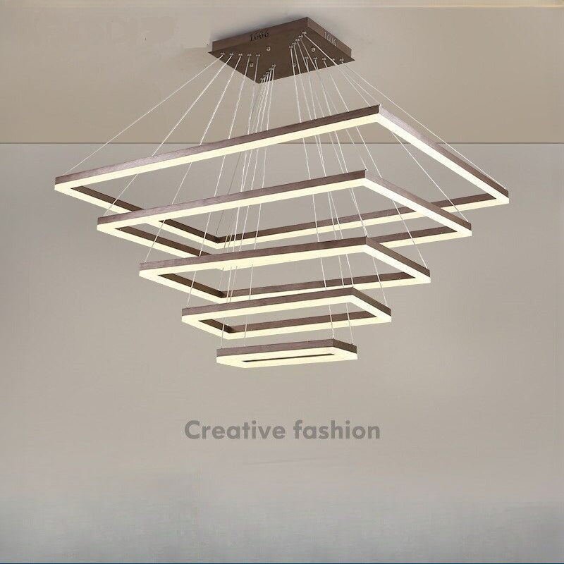 HEIKESZ Modern Rectangular LED Chandelier for Dining Room Living Room Bedroom Warm Light Creative Personality Bar Lamp Upscale Ceiling Lighting