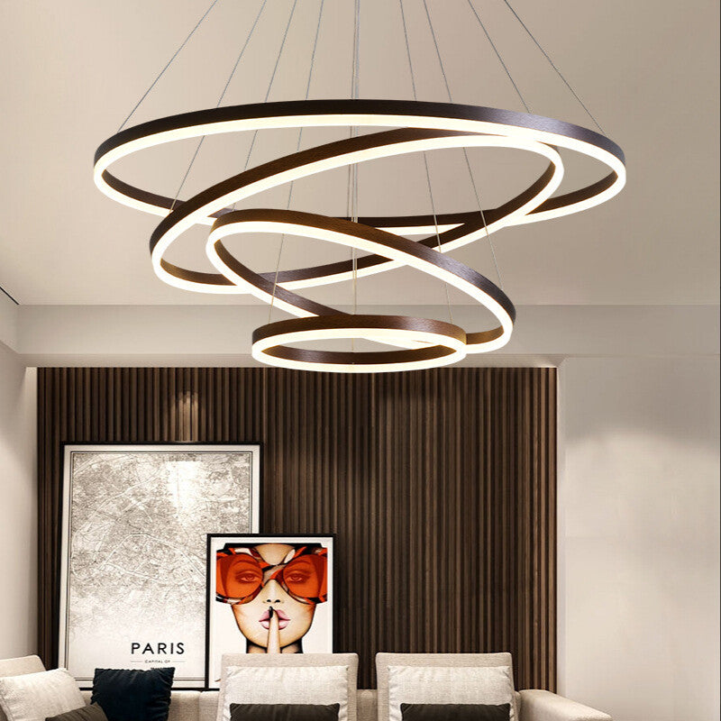 HEIKESZ Modern Ring Ceiling Lamp Creative Nordic LED Chandelier Warm Light for Living Room Bedroom Duplex Lighting