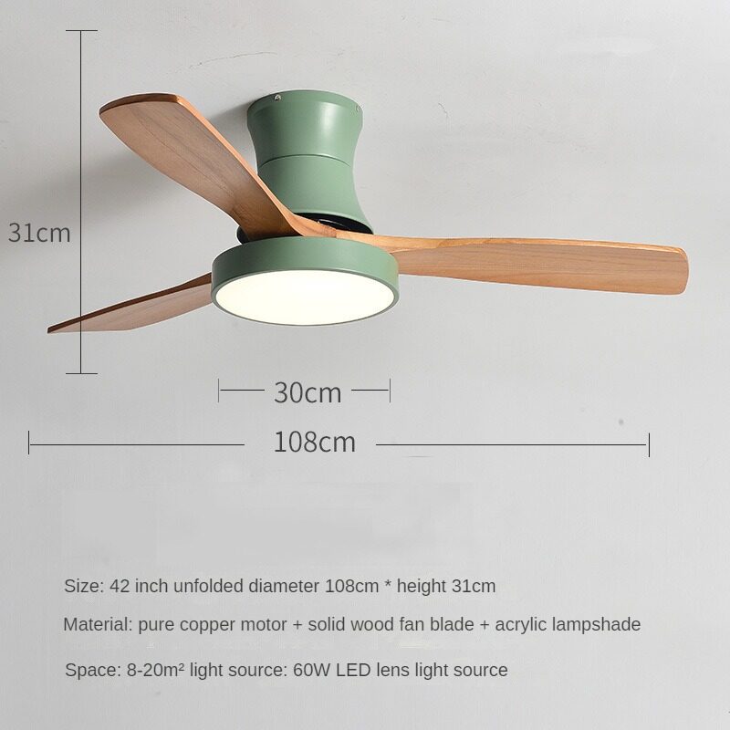 HEIKESZ Nordic Solid Wood Fan Lamp Large Wind Ceiling Fan for Dining Room Living Room Simple Mute Design
