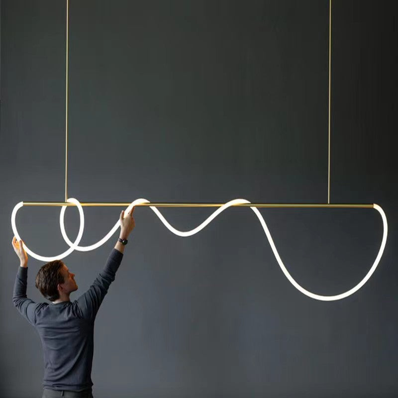 HEIKESZ Minimalist Chandelier for Restaurant Bar Long Dining Table Music Note Art Designer LED Tube Winding Line Lamp
