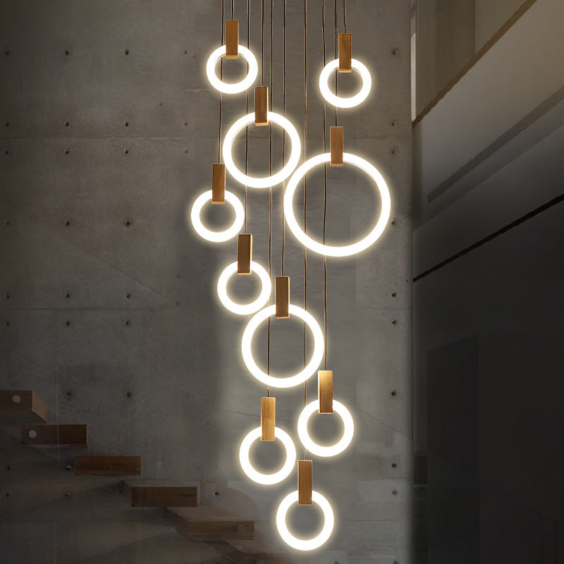 HEIKESZ Nordic Modern Minimalist Rotating Duplex Chandelier LED Ceiling Light for Living Dining Room Bedroom Villa Pendant