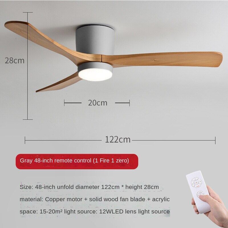 HEIKESZ Ceiling Fan Light Nordic Solid Wood Modern Minimalist Chandelier with Electric Fan for Living Room Bedroom Dining Room