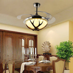 HEIKESZ American Retro Antlers Industrial Style Ceiling Fan Light LED Lamps Frequency Conversion Creative Decorative Fan Lights for Bar Clothing Store