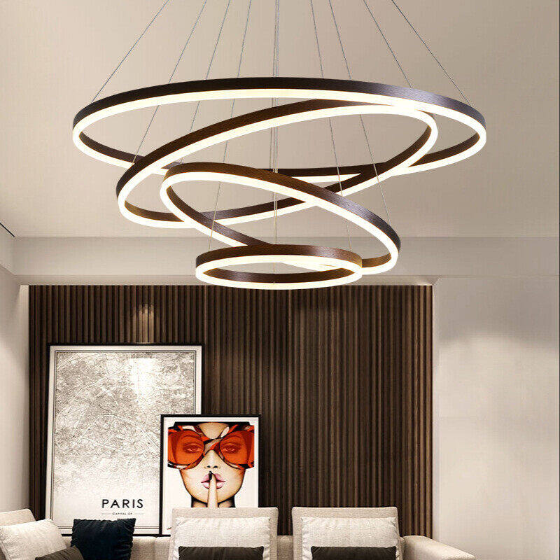 HEIKESZ Modern Ring Ceiling Lamp Creative Nordic LED Chandelier Warm Light for Living Room Bedroom Duplex Lighting