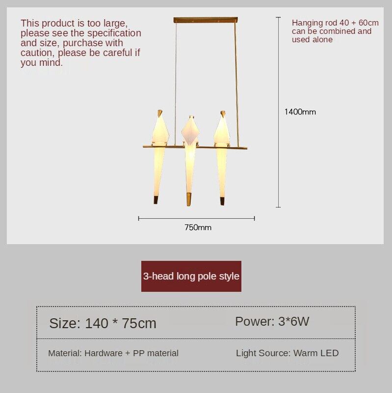 HEIKESZ Nordic Origami Bird Chandelier Modern Minimalist Artistic Hanging Lamp for Living Room Bedroom Ceiling Light