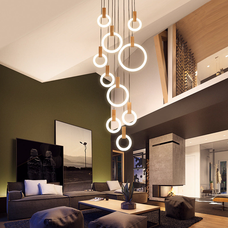 HEIKESZ Nordic Modern Minimalist Rotating Duplex Chandelier LED Ceiling Light for Living Dining Room Bedroom Villa Pendant