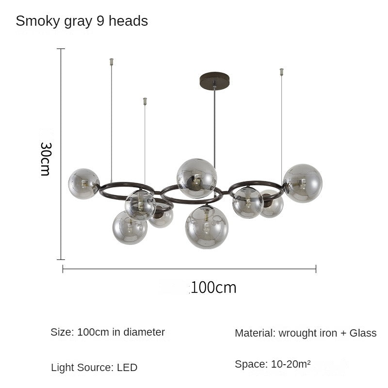 HEIKESZ Nordic Chandelier Lamp in the Living Room Modern Magic Bean Glass Ball Master Bedroom Dining Room Chandelier Smoky Gray Second Bedroom Study New Lamp