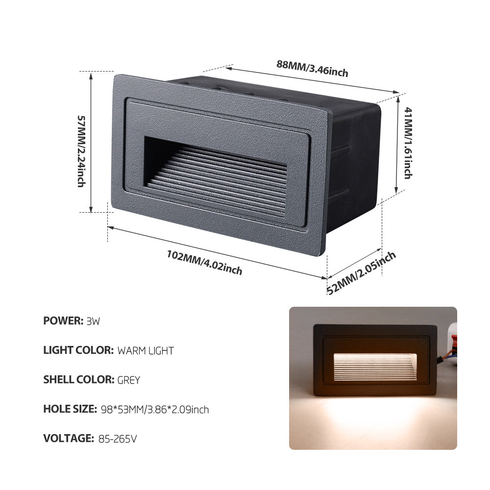 Heikesz Waterproof LED Step Light Outdoor Concealed Stair Ladder Footlight Embedded Wall Lamp for Safe Night Lighting