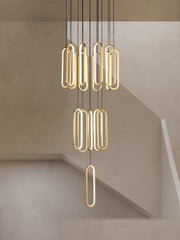 HEIKESZ Modern Minimalist Stair Chandelier Black Square Hollow Lamp for Villa Duplex Living Room Nordic Ceiling Light LED Pendant