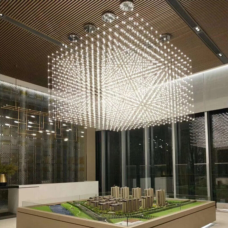 HEIKESZ Starry Cubic Chandelier Luxury Large Light Cube for Living Room Hotel Lobby Restaurant Custom Lighting Sky Lamp Starry Sky Design