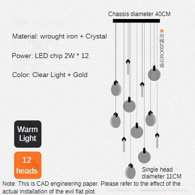 HEIKESZ Modern Minimalist Crystal Long Chandelier for Staircase Loft Villa Nordic LED Ceiling Light Dining Living Room Bedroom Pendant