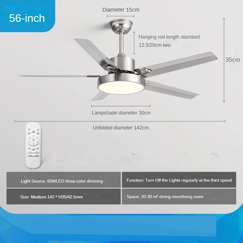 HEIKESZ Large Wind Ceiling Fan Lights 42 52 56 Inch Black Retro Electric Fan Lamp with Remote Control for Home Living Room Bedroom Industrial Commercial Use