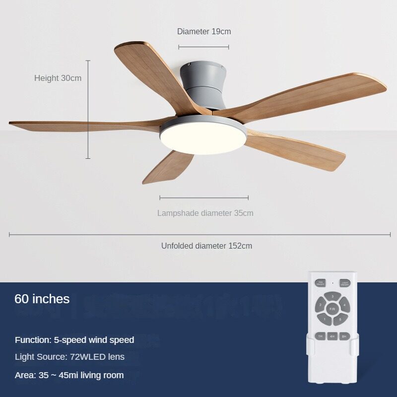 HEIKESZ Nordic Solid Wood Ceiling Fan Light with Frequency Conversion for Living Room Dining Room Home Decor