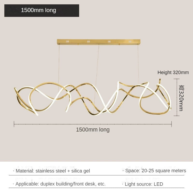 HEIKESZ Modern Stainless Steel Wave Chandelier Luxury Hotel Villa Decorative Lighting Special-Shaped Design