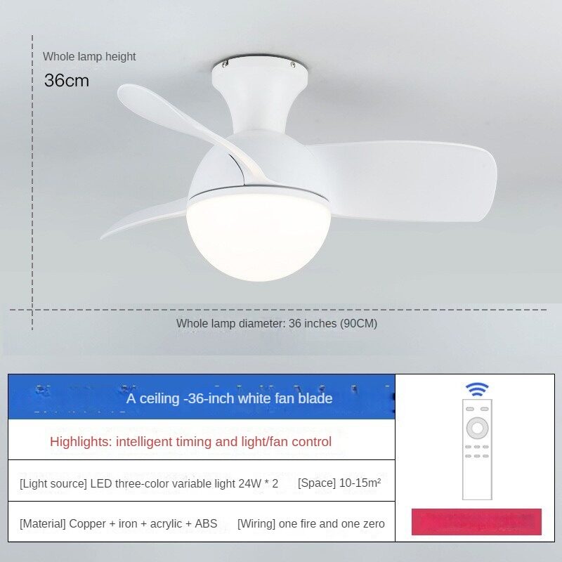 HIKESZ Small Size Ceiling Fan with Integrated LED Light Remote Control Ultra Quiet Frequency Conversion for Restaurant Bedroom