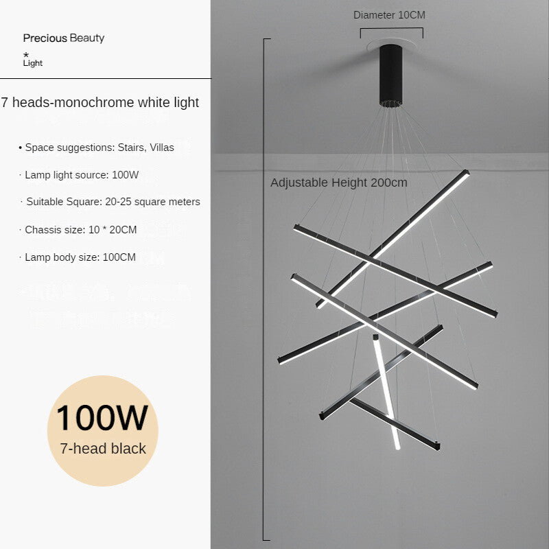 HEIKESZ Modern Stair Chandelier Minimalist LED Line Light for Living Room Bedroom Villa Ceiling Lighting Warm Light Creative Design