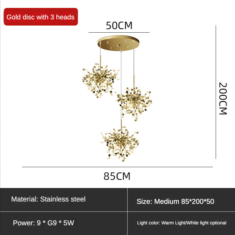 HEIKESZ Nordic Sequin Chandelier Creative Artistic Lamp for Dining Room Hotel Bar Stainless Steel Decorative Light