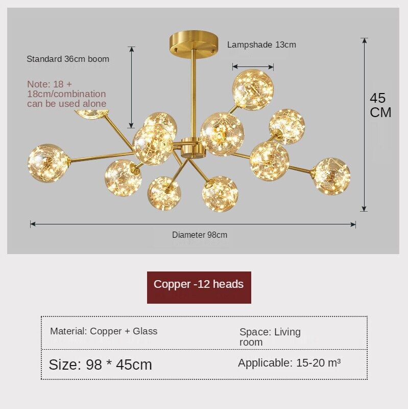 HEIKESZ Nordic Copper Chandelier Modern Minimalist Magic Bean Bubble Lamp for Living Room Dining Room Bedroom Ceiling Light