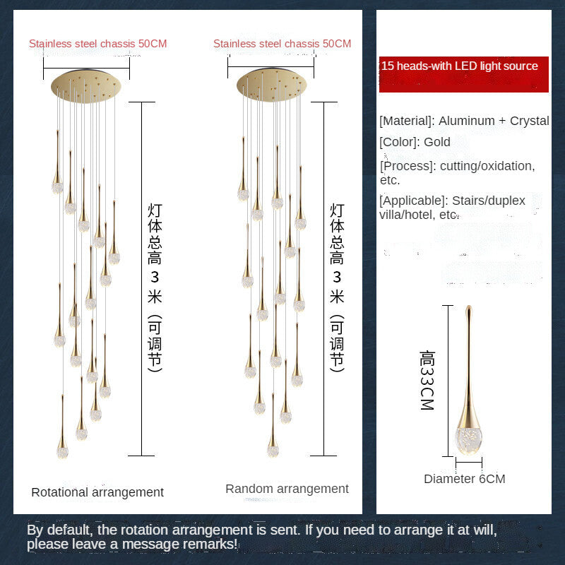HEIKESZ Modern Minimalist Staircase Chandelier Creative Crystal Design for Duplex Villa Restaurant Living Room Bedroom Ceiling Lighting
