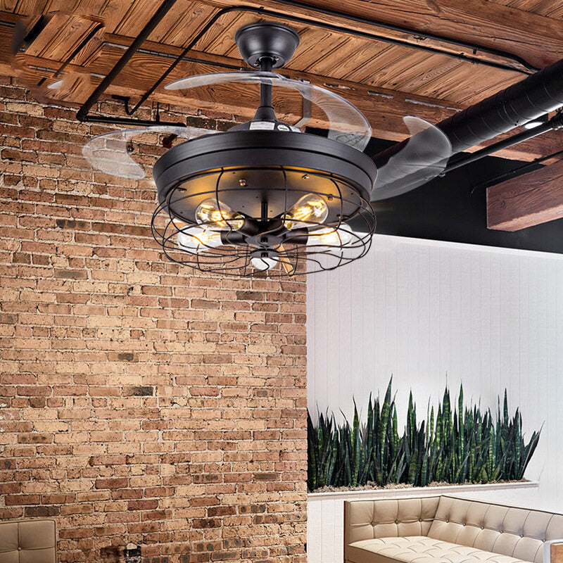 HEIKESZ Retro Industrial Ceiling Fan Light 42 Inch Nordic Style Remote Control Iron Art for Study Restaurant