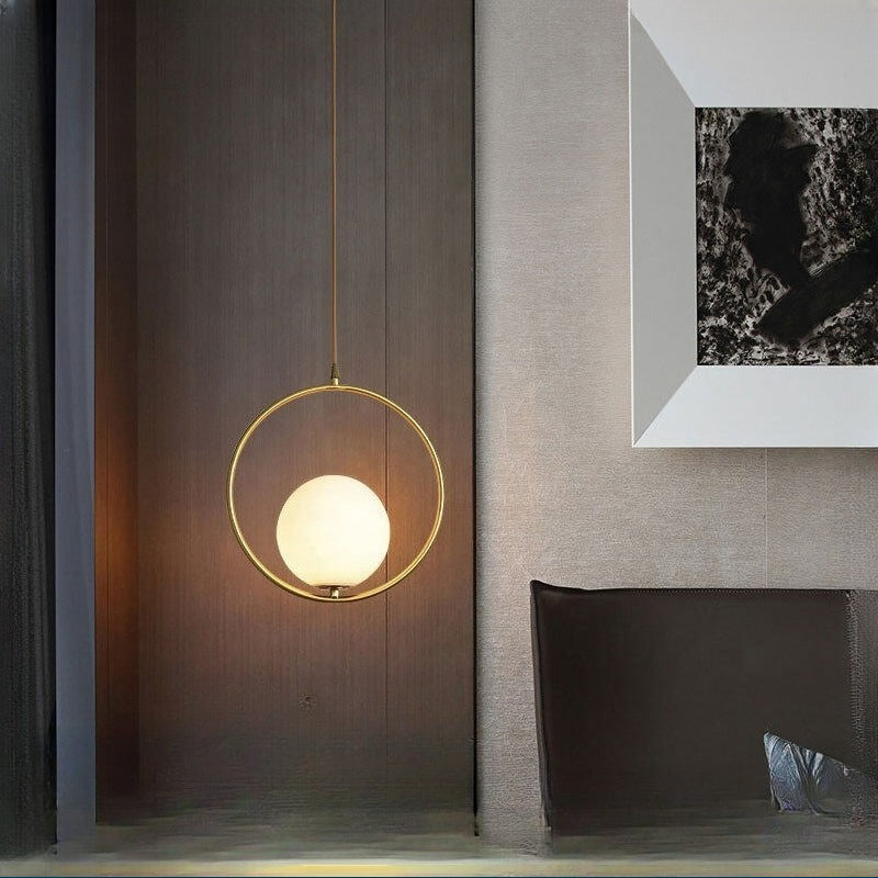 HEIKESZ Nordic Modern Glass Chandelier for Bedroom Dining Room Study Bar LED Ceiling Light Copper Round Hanging Lamp Creative Living Room Lighting