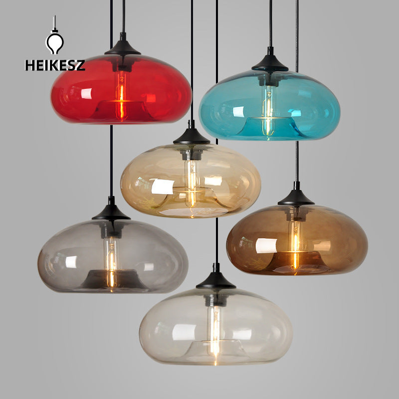 HEIKESZ Modern Round Stained Glass Chandelier Creative Hanging Light Fixture for Dining Room Bar Counter Living Room Ceiling Lighting