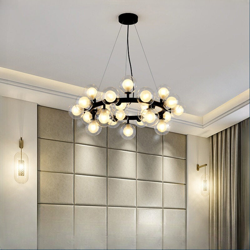 HEIKESZ Nordic Glass Chandelier Modern LED Ceiling Light Black Ball Lamp for Living Room Bedroom Restaurant Lighting