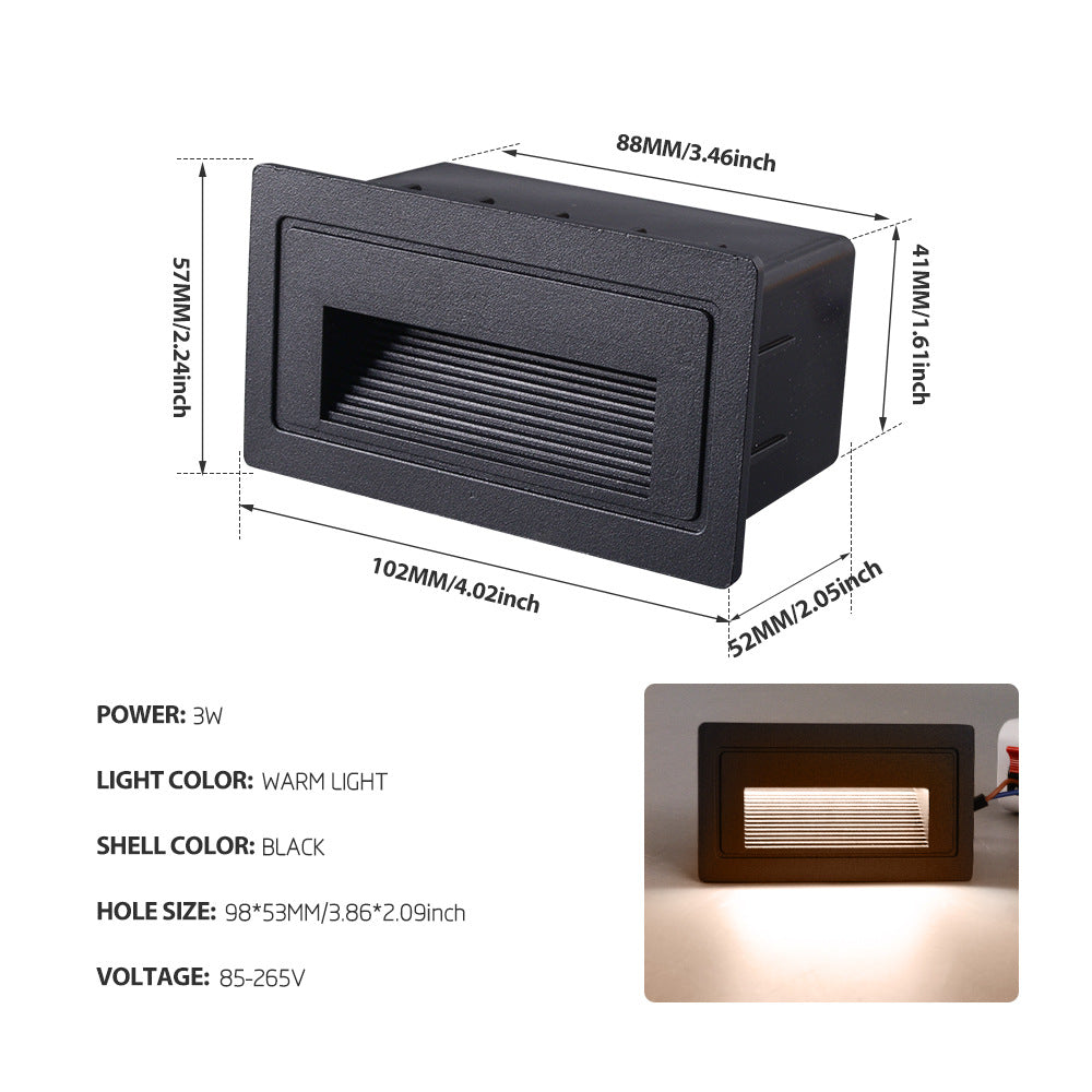 Heikesz Waterproof LED Step Light Outdoor Concealed Stair Ladder Footlight Embedded Wall Lamp for Safe Night Lighting