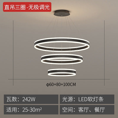 HEIKESZ Modern Black Art Ring Chandelier Luxury Living Room Light for Duplex Loft Villa