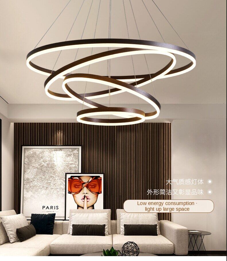 HEIKESZ Modern Ring Ceiling Lamp Creative Nordic LED Chandelier Warm Light for Living Room Bedroom Duplex Lighting