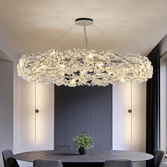 HEIKESZ Floating Light Italian Luxury Crystal Chandelier Creative High-End Copper Ring LED Hanging Light for Bedroom Dining Room Night Aesthetic