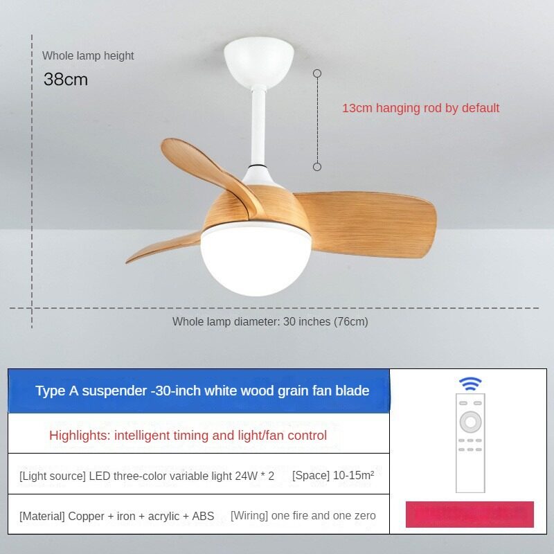 HIKESZ Small Size Ceiling Fan with Integrated LED Light Remote Control Ultra Quiet Frequency Conversion for Restaurant Bedroom