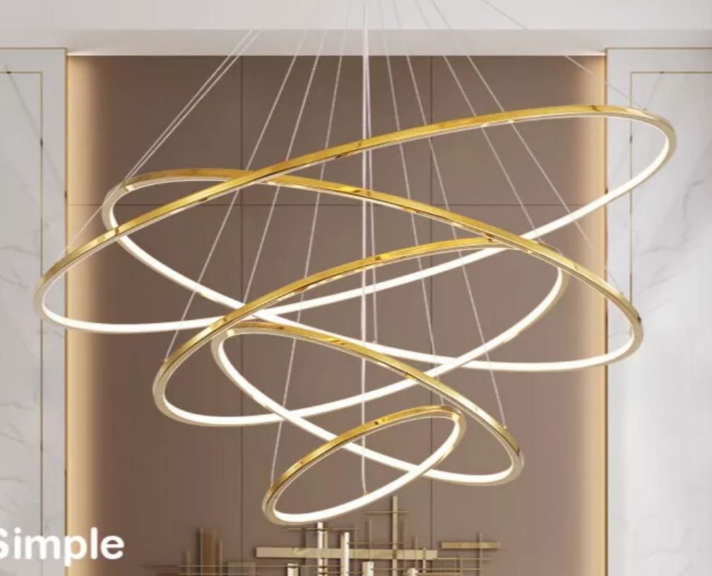 HEIKESZ Modern Ring Chandelier LED Light Minimalist Creative Stainless Steel Line Lamp Nordic Design for Living Room Bedroom Kitchen