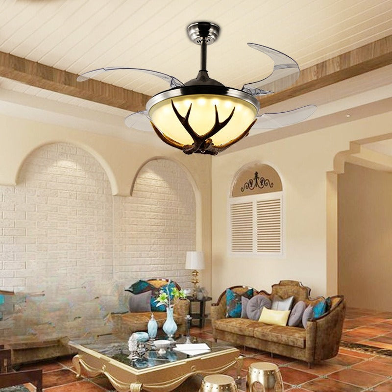 HEIKESZ American Retro Antlers Industrial Style Ceiling Fan Light LED Lamps Frequency Conversion Creative Decorative Fan Lights for Bar Clothing Store