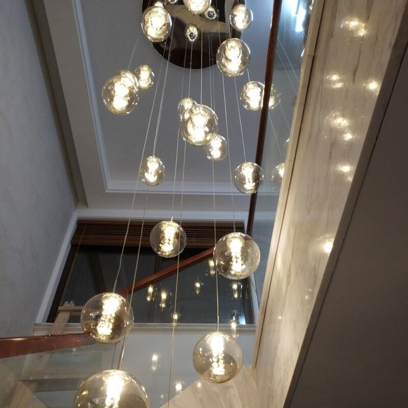 HEIKESZ Crystal Glass Ball Chandelier for High-Altitude Apartment Villa Duplex Rotating Long Staircase Lighting Modern Commercial Shop Restaurant