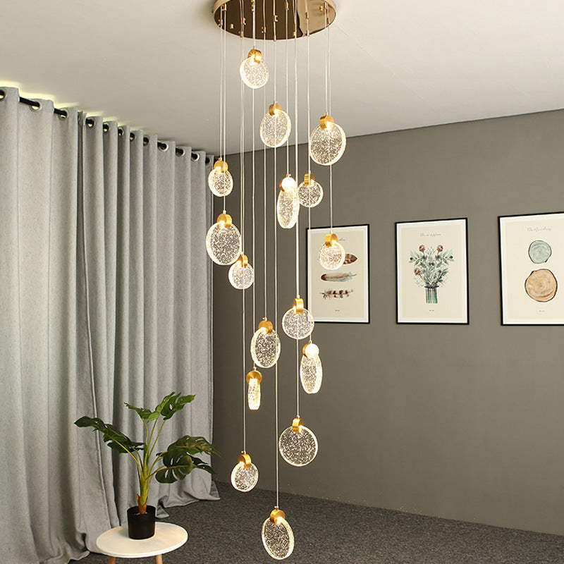 HEIKESZ Modern Minimalist Crystal Long Chandelier for Staircase Loft Villa Nordic LED Ceiling Light Dining Living Room Bedroom Pendant