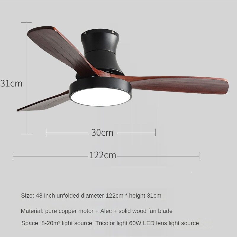 HEIKESZ Nordic Solid Wood Fan Lamp Large Wind Ceiling Fan for Dining Room Living Room Simple Mute Design