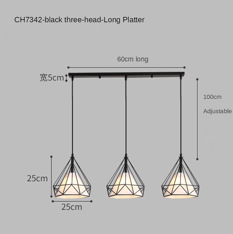 HEIKESZ Modern Chandelier Three-Head Wrought Iron Ceiling Lamp for Dining Room Bedroom Living Room LED Light Post-Modern Hanging Droplight