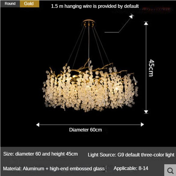 HEIKESZ Modern Crystal Chandelier Luxury Round Glass Light for Living Room Bedroom Villa Restaurant Nordic French Simplicity